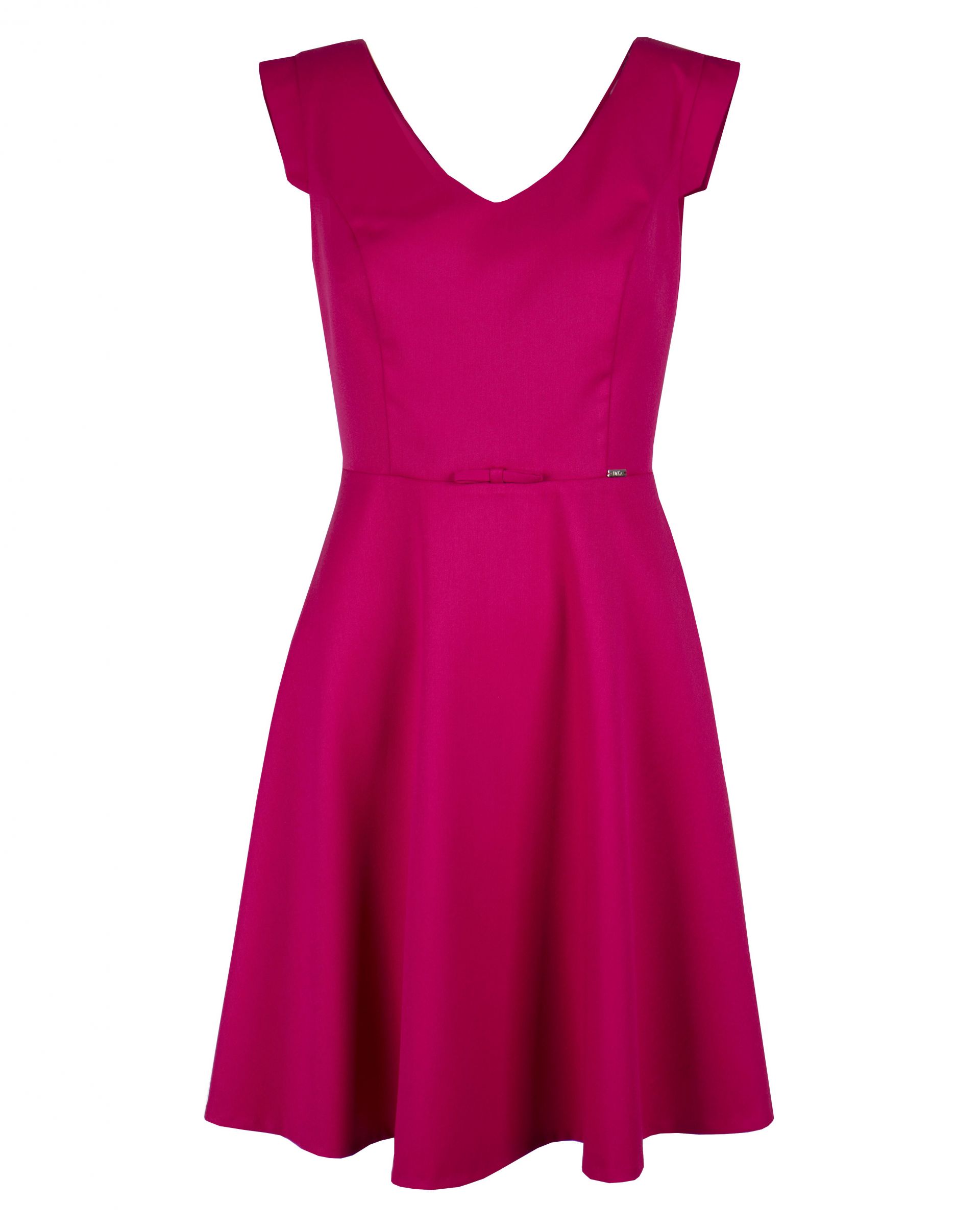 V-neck fit and flare dress with bow detail in the waist  0